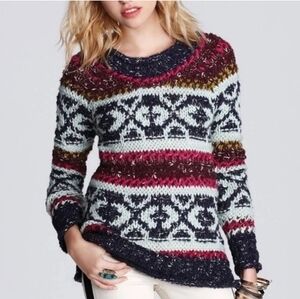 Free People Silver Reed Fair Isle Sweater Oversized Small Chunky Alpaca Blend